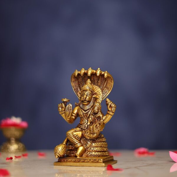 Brass Laxmi Narasimha Idol 6 Inch Divine and Beautiful Decorative Murti Statue
