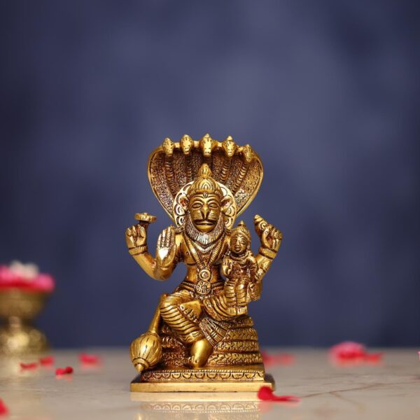 Brass Laxmi Narasimha Idol 6 Inch Divine and Beautiful Decorative Murti Statue