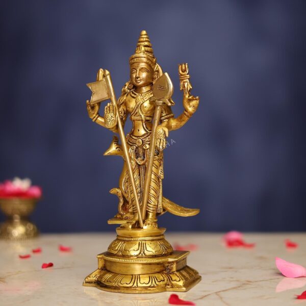 Brass Murugan Idol 8.8 Inch Divine and Beautiful Decorative Murti Statue