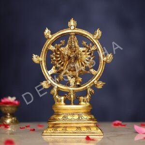 Brass Sudarshana Chakra Vishnu and Narasimha Idol height 9.5 inches