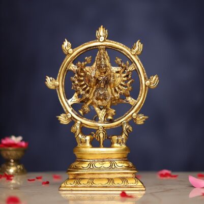Brass Sudarshana Chakra Vishnu and Narasimha Idol height 9.5 inches
