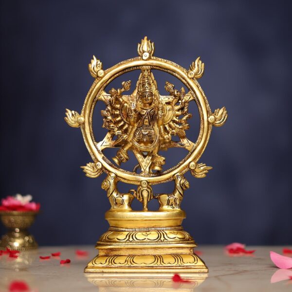 Brass Sudarshana Chakra Vishnu and Narasimha Idol height 9.5 inches