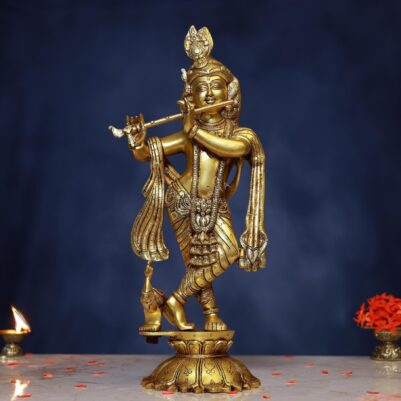 Brass Standing Krishna Idol Height 18.5 Inch