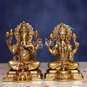 Brass Ganesh Laxmi Pair Height 8 Inch