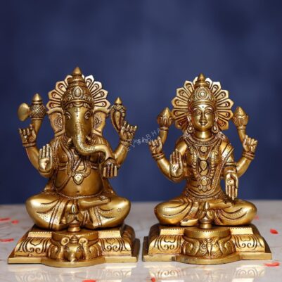 Brass Ganesh Laxmi Pair Height 8 Inch
