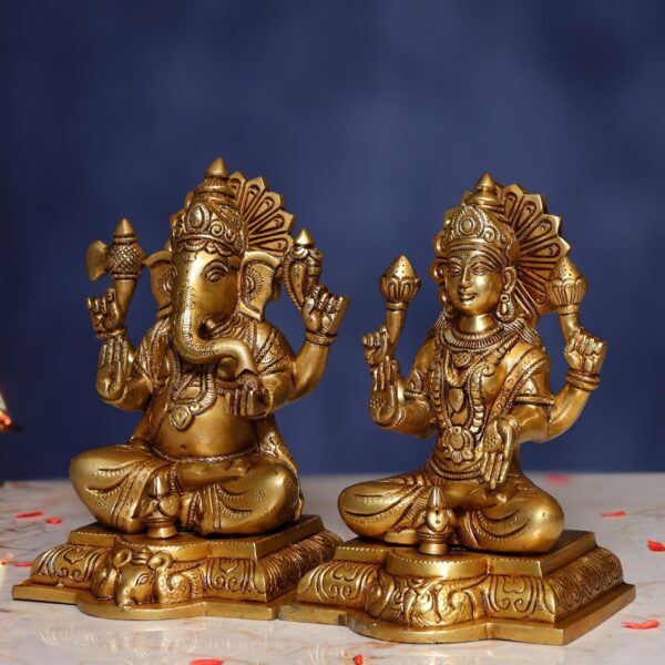 Brass Ganesh Laxmi Pair Height 8 Inch