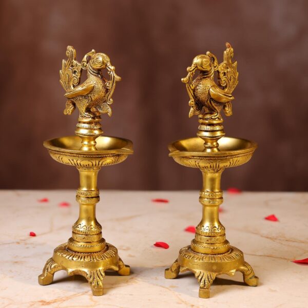 Brass Peacock Lamp Pair Height 7.5 Inch Traditional and Beautiful Decorative Statue