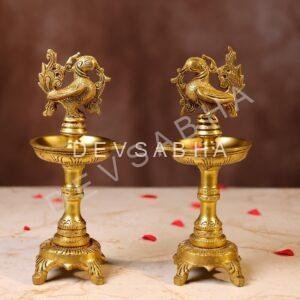 Brass Peacock Lamp Pair Height 7.5 Inch Traditional and Beautiful Decorative Statue
