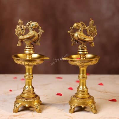 Brass Peacock Lamp Pair Height 7.5 Inch Traditional and Beautiful Decorative Statue
