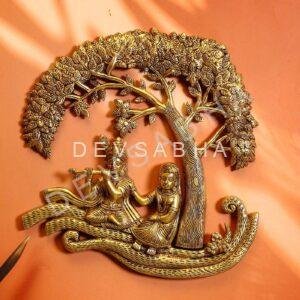 Brass Wall Hanging Radha Krishna Idol with Tree Height 14 Inch
