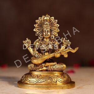 Superfine Brass Saraswati Idol – 5.3 Inch