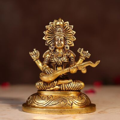 Superfine Brass Saraswati Idol – 5.3 Inch