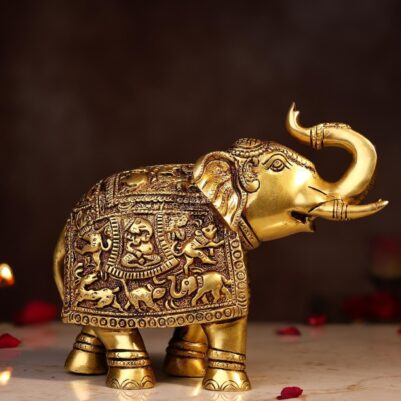 Brass Elephant Statue – 7.5 Inch Handcrafted Pure Brass Figurine
