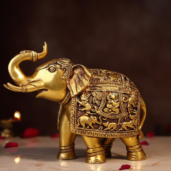 Brass Elephant Statue – 7.5 Inch Handcrafted Pure Brass Figurine