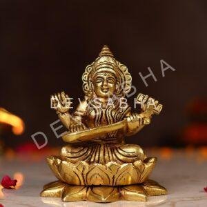 Brass Goddess Saraswati Idol Height 5.3 Inch