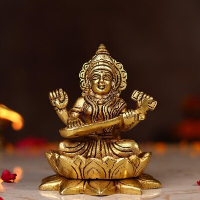Brass Goddess Saraswati Idol Height 5.3 Inch