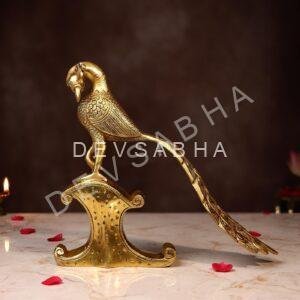 Brass Standing Peacock with Chowki Height 10.2 Inch