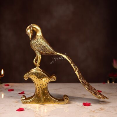 Brass Standing Peacock with Chowki Height 10.2 Inch