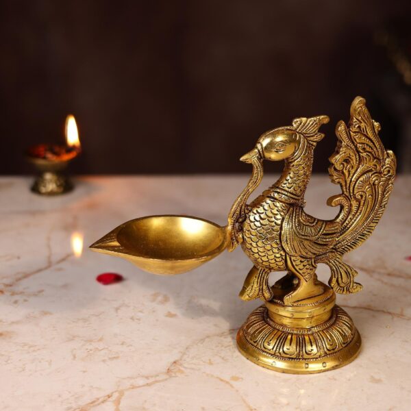 Brass Peacock Lamp Height 7 Inch