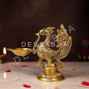 Brass Peacock Lamp Height 7 Inch