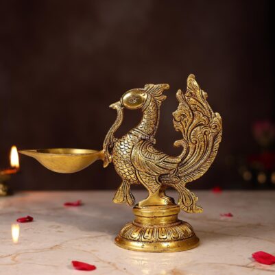Brass Peacock Lamp Height 7 Inch