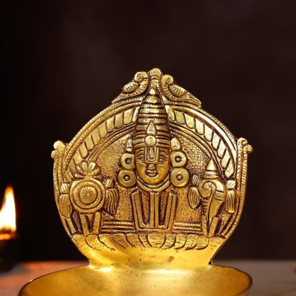 Brass Tirupati Balaji with Lamp Height 8.5 Inch