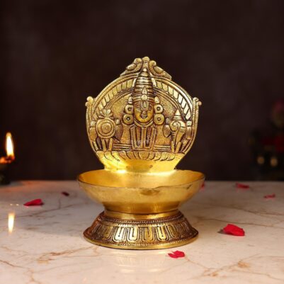 Brass Tirupati Balaji with Lamp Height 8.5 Inch