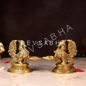Brass Peacock Lamp Pair Height 4.5 Inch