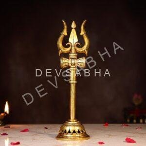Brass Shiva Trishul with Damru Height 13 Inch