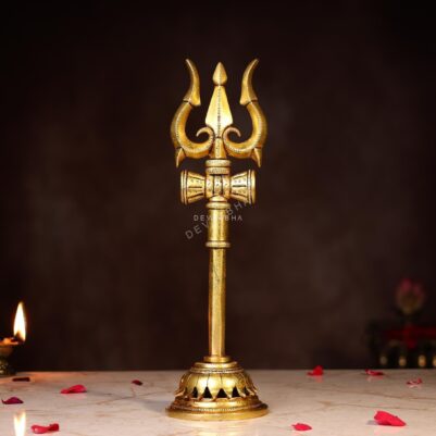 Brass Shiva Trishul with Damru Height 13 Inch