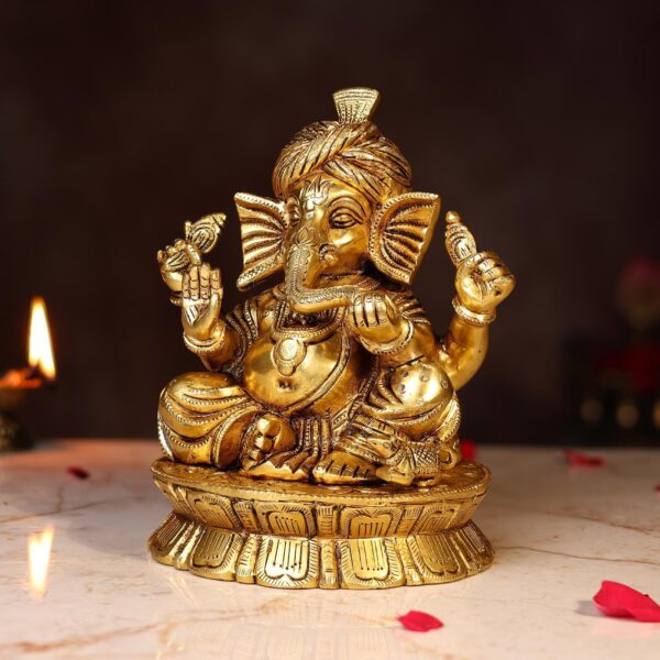 Brass Pagdi Ganesh Idol Height 7.8 Inch