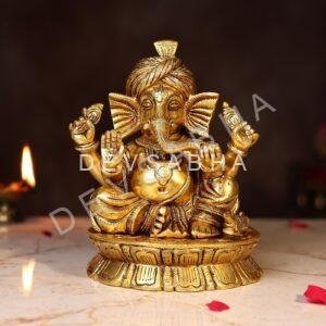 Brass Pagdi Ganesh Idol Height 7.8 Inch
