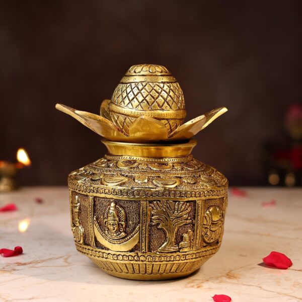 Brass Kalash with Coconut Height 7.5 Inch