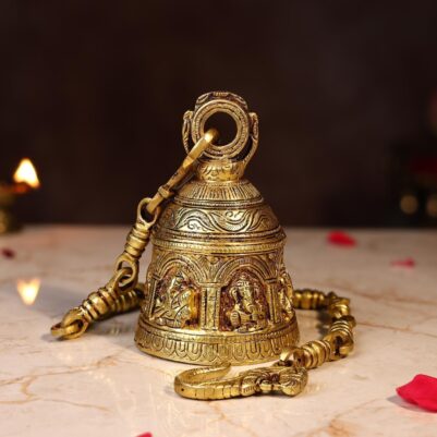 Brass Bell with Ganesh Carving – 29 Inch Pure Handcrafted Temple Ghanti