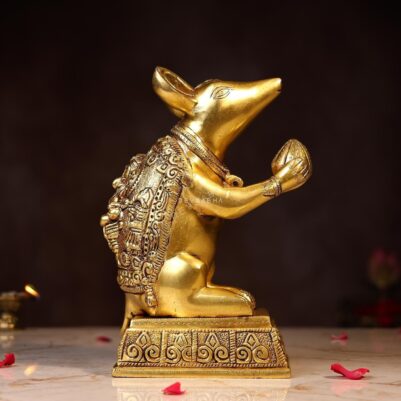 Brass Mushak with Ganesh Carved on Back Height 9.5 Inch