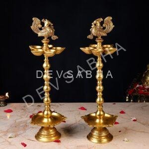 Brass Peacock Lamp Pair Height 17 Inch
