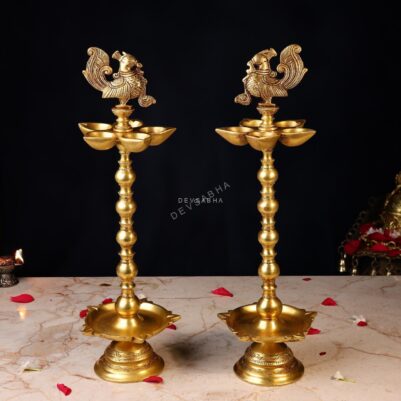 Brass Peacock Lamp Pair Height 17 Inch