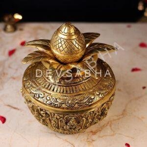 Brass Kalash with Ashta Laxmi Carving Height 10 Inch
