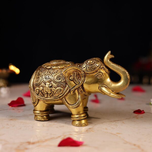 Brass Elephant with Carving Height  4.5 Inch