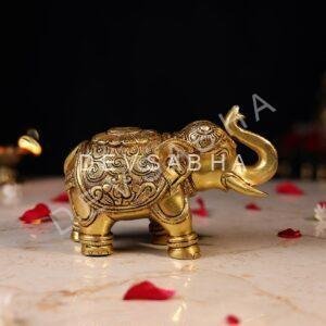 Brass Elephant with Carving Height  4.5 Inch