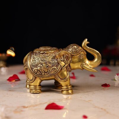 Brass Elephant with Carving Height  4.5 Inch