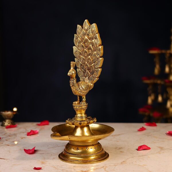 Brass Peacock Lamp Height 11.5 Inch