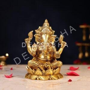 Brass Lord Ganesh Idol Height 8 Inch