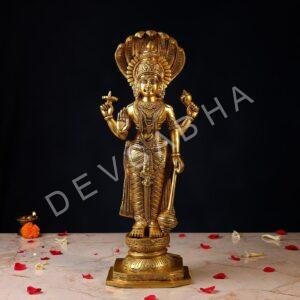 Brass Lord Vishnu Idol with Sheshnag   Height 18 Inch