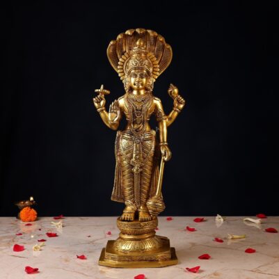 Brass Lord Vishnu Idol with Sheshnag Height 18 Inch