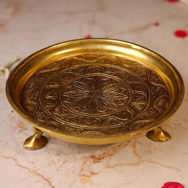 Brass Round Stool Height 2 Inch Pure Handcrafted Pooja Chowki