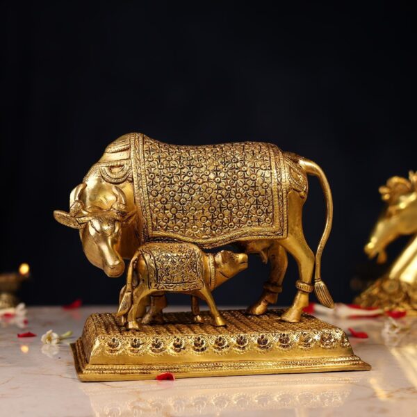 Superfine Brass Kamadhenu with Calf Height 8 Inch
