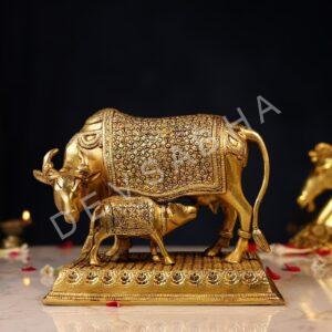 Superfine Brass Kamadhenu with Calf Height 8 Inch
