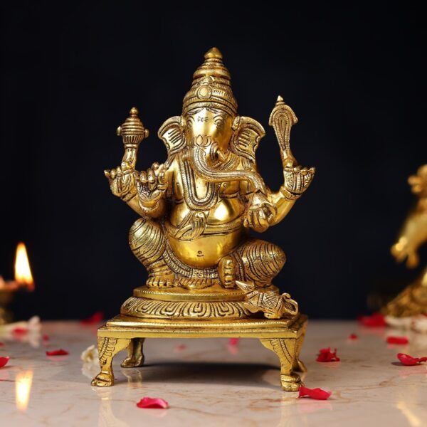 Brass Ganesh Idol Height 9.5 Inch
