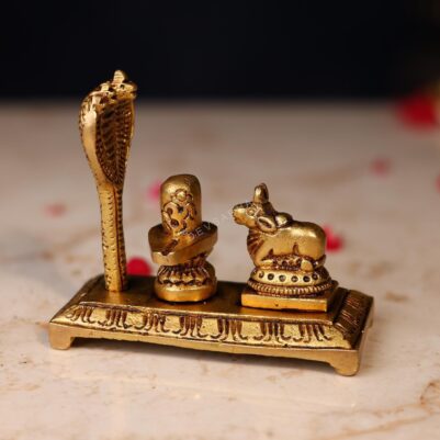 Brass Shiva Linga with Nandi Height 3.4 Inch Pure Handcrafted Pooja Idol